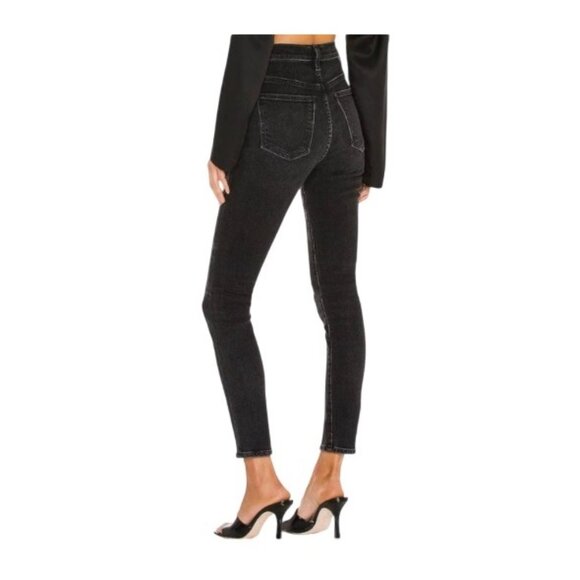 Agolde Nico High-Rise Slim Fit Button Fly Jeans In Washed Black Size 27 - Picture 2 of 8